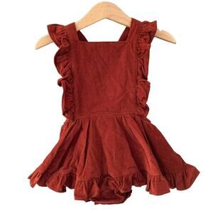 Numi Kids Fine Wale Corduroy Ruffle Pinafore Dress - Rust Brick Red - 2T